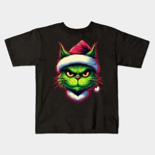 Cute Cat as The Grinch on Christmas Kids T-Shirt